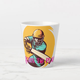 Caneca De Café Latte Bat do Jogador de Críquete Negrito - Vetor Esporti