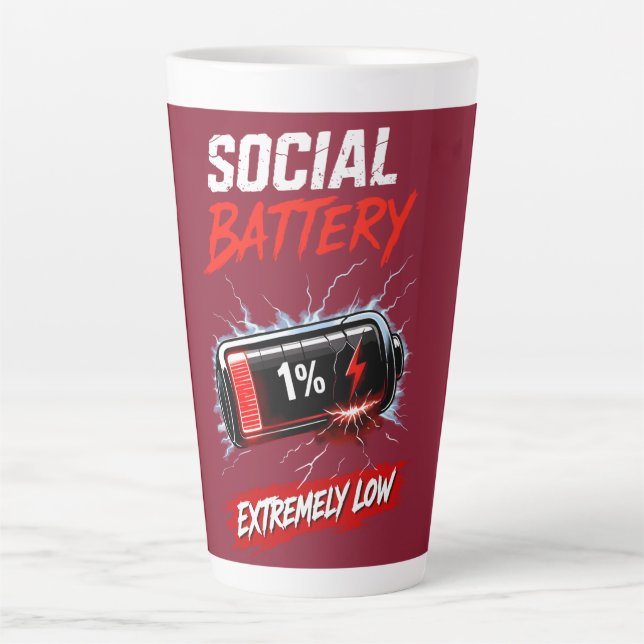 Caneca De Café Latte Bateria Social Extremamente Baixa – Introvertido E (Frente)