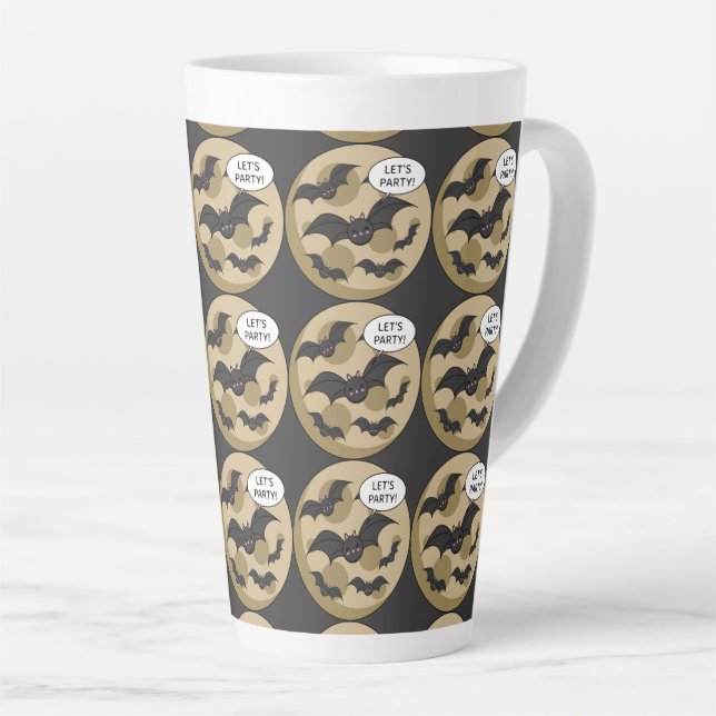 Caneca De Café Latte Bats com festa na lua cheia (Ângulo direito)