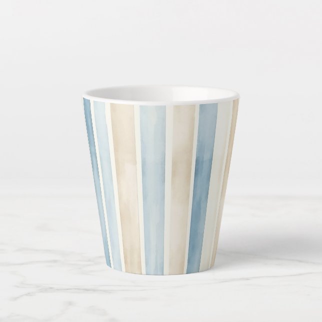 Caneca De Café Latte Beach Blue Cream Stripes (Frente)