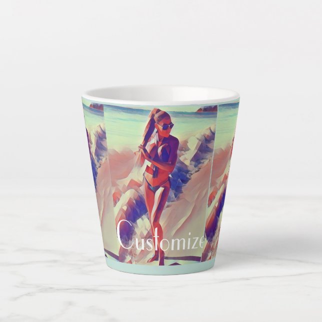 Caneca De Café Latte Beach Girl Thunder_Cove (Frente)