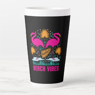 Caneca De Café Latte Beach Vibes Pink Flamingos-19501