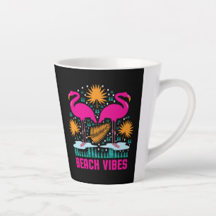 Caneca De Café Latte Beach Vibes Pink Flamingos-19501