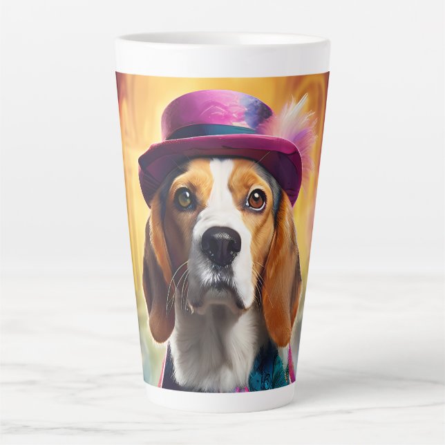 Caneca De Café Latte Beagle em fantasia vibrante (Frente)