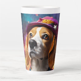 Caneca De Café Latte Beagle em um chapéu rosa