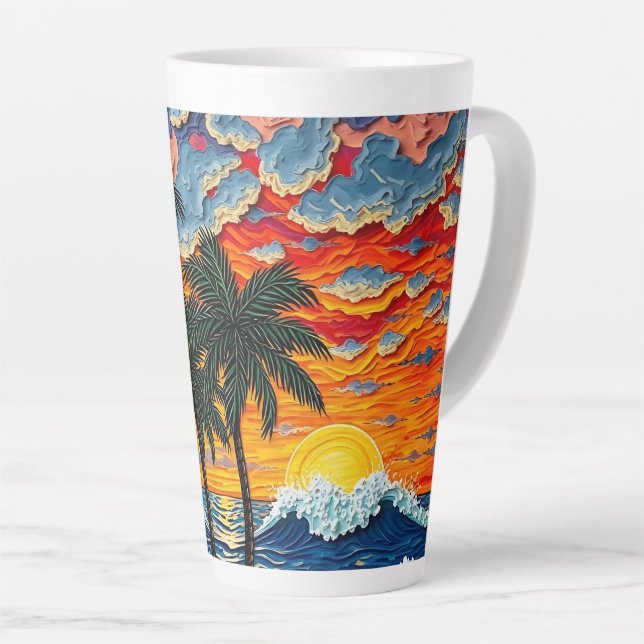 Caneca De Café Latte Beautiful Beach Scene with Palm Trees   (Ângulo direito)