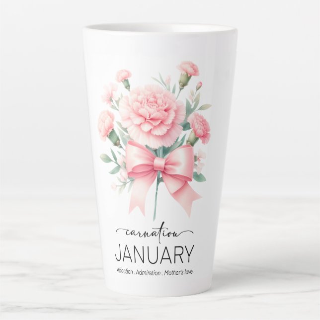 Caneca De Café Latte Beautiful Birth Mont Flower/January/Carnation (Frente)