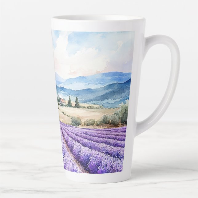 Caneca De Café Latte Beautiful lavender fields art (Direita)