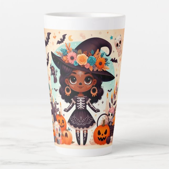 Caneca De Café Latte Beautiful little witch halloween party (Frente)