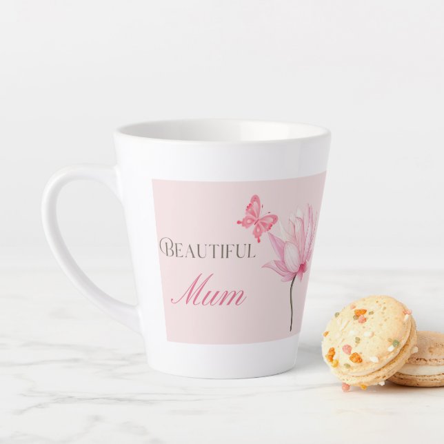 Caneca De Café Latte Beautiful Mom Pink Butterfly & Floral Mother’s Day (In Situ)