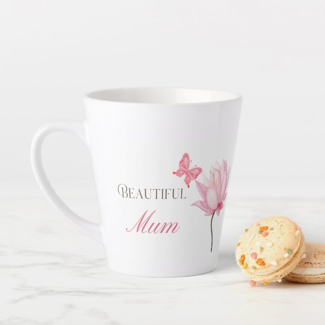Caneca De Café Latte Beautiful Mum Floral Butterfly, Elegant Mothers (In Situ)