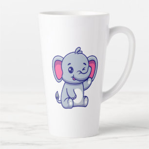 Caneca De Café Latte Bebê Elefante Fofo Sentado Cartoon-23800