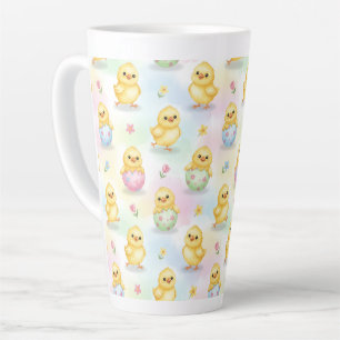 Caneca De Café Latte Bebê Frango Fofo Aquarela Padrão Rosa de Páscoa