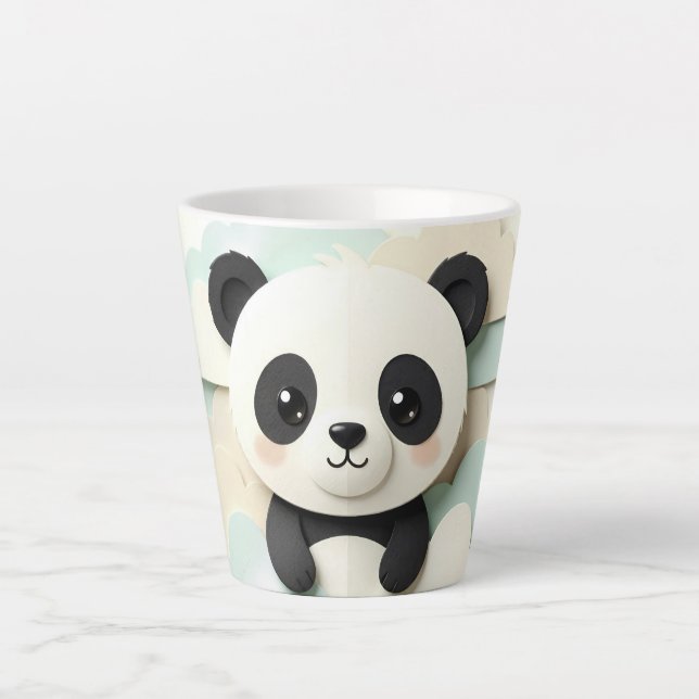 Caneca De Café Latte Bebê Panda Dobrado | Origami Fofo  (Frente)