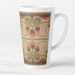 Caneca De Café Latte Bebida floral vermelha vitoriana
