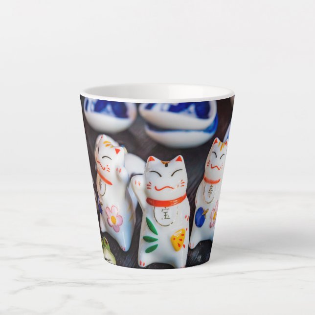Caneca De Café Latte Beckoning - figurinos de gatos (Frente)