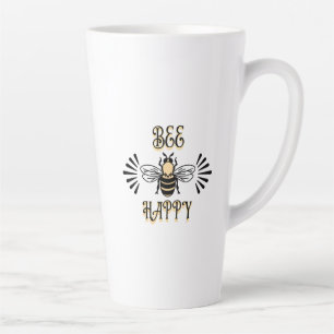 Caneca De Café Latte Bee Happy   Vintage Colors Honey Bee