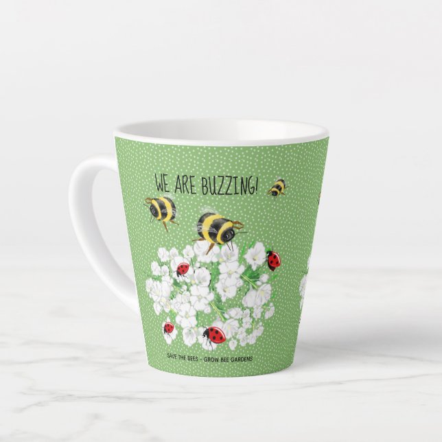 Caneca De Café Latte BEES e LadyBugs - Arte de LeahG Salvar as Abelhas (Ângulo esquerdo)