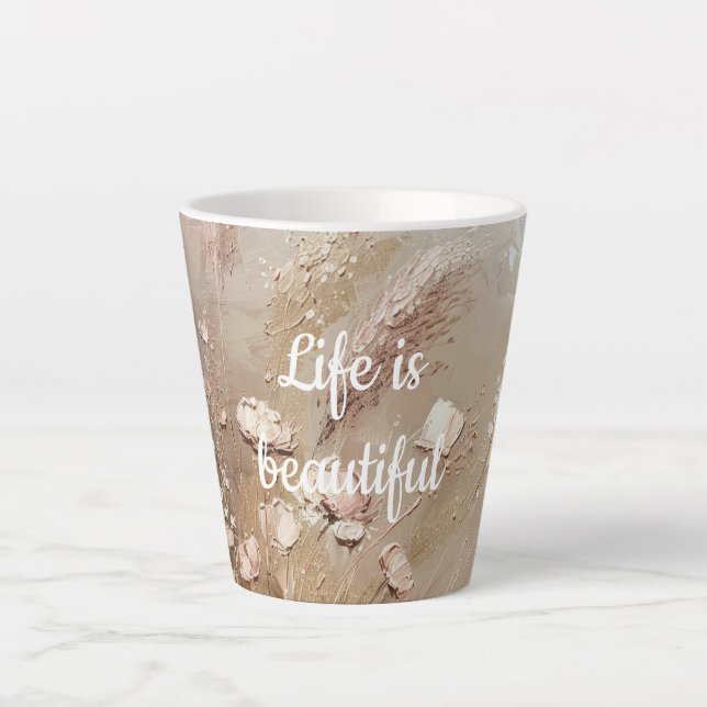 Caneca De Café Latte Beige Blush Boho Floral (Frente)