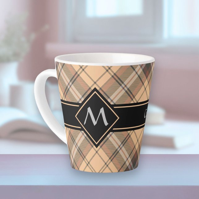 Caneca De Café Latte Beige e Brown Tartan (Criador carregado)