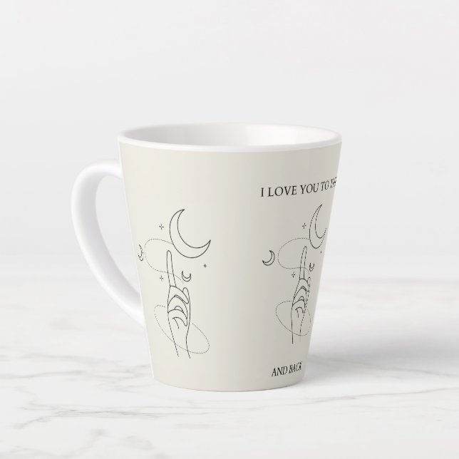 Caneca De Café Latte Beige Eu Te Amo Na Taça Da Lua (Ângulo esquerdo)