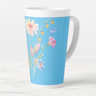 Caneca De Café Latte Beija-flor e flores selvagens