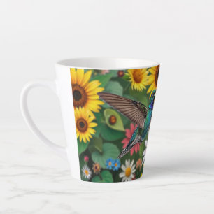 Caneca De Café Latte Beija-flor entre Flores