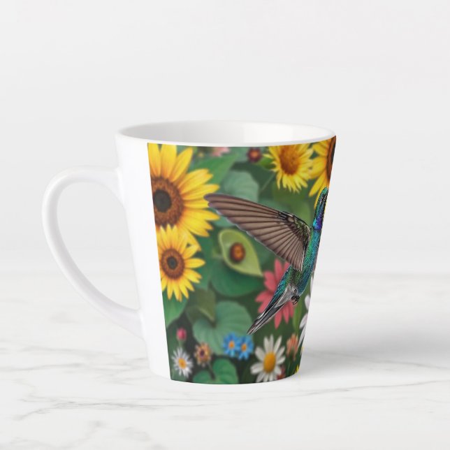 Caneca De Café Latte Beija-flor entre Flores (Esquerda)