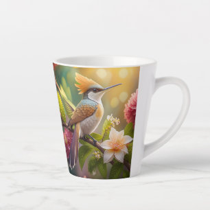 Caneca De Café Latte Beija-flor Fantasia com Crista Dourada