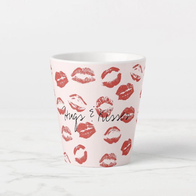 Caneca De Café Latte Beijo de Lábios Vermelhos Rosa (Frente)