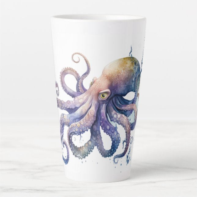 Caneca De Café Latte Bela aquarela Octopus (Frente)