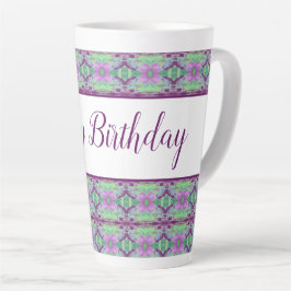 Caneca De Café Latte Bela Feliz Aniversário Roxo Flor