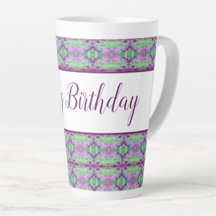 Caneca De Café Latte Bela Feliz Aniversário Roxo Flor
