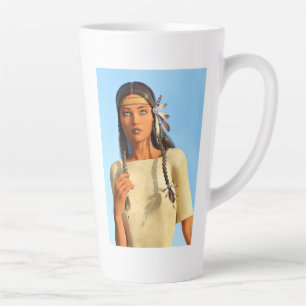 Caneca De Café Latte Bela Mulher Indígena Americana Traje Indígena