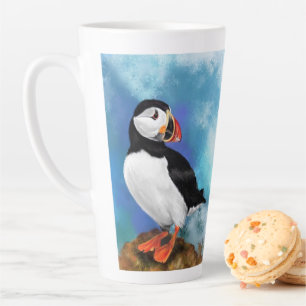 Caneca De Café Latte Bela Pássaro de Puffin do Atlântico - Pintura 