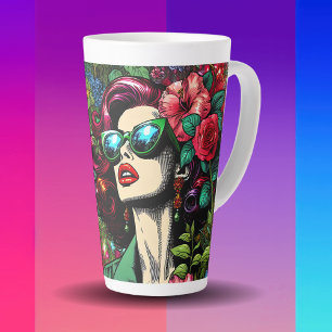 Caneca De Café Latte Bela Senhora no Jardim de Flores Colorido
