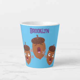 Caneca De Café Latte Belas bolotas felizes cantando cartoon para crianç
