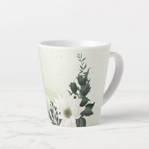 Caneca De Café Latte Belas flores brancas folhas verdes