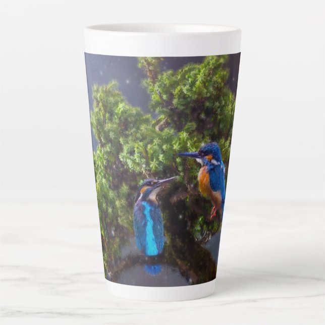 Caneca De Café Latte Beleza da Natureza - Kingfisher e Bonsai  (Frente)