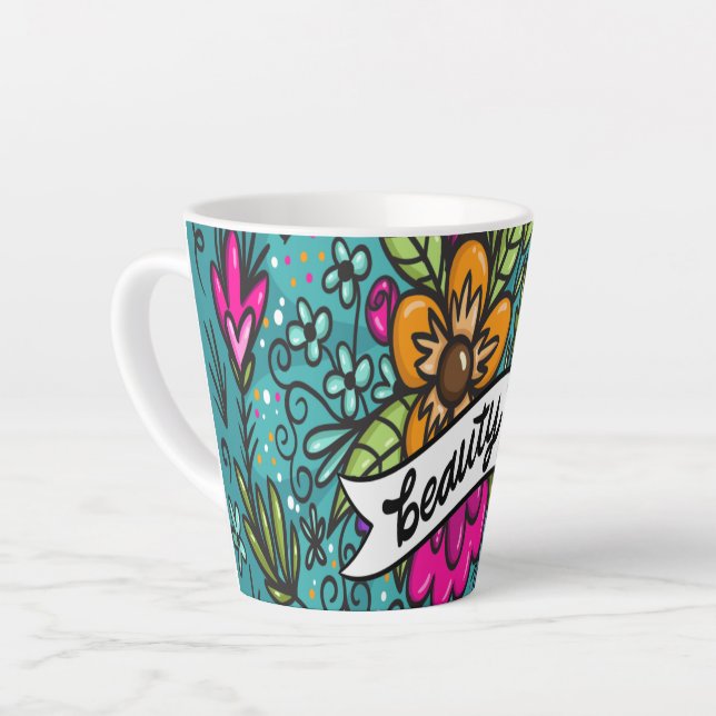 Caneca De Café Latte Beleza do travesseiro decorativo com flores (Ângulo esquerdo)