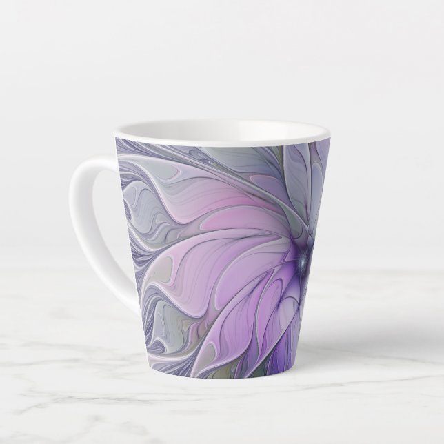 Caneca De Café Latte Beleza Impressionante Flor de Arte Fractal Abstrat (Ângulo esquerdo)