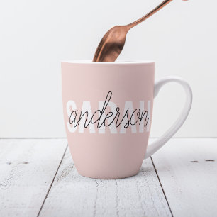 Caneca De Café Latte Beleza Rosa Moderna Pastel Personalizada Seu Nome