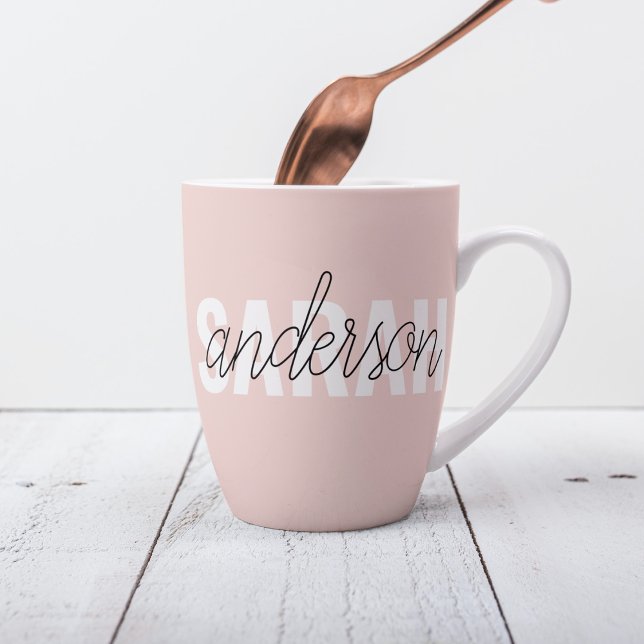 Caneca De Café Latte Beleza Rosa Moderna Pastel Personalizada Seu Nome (Criador carregado)