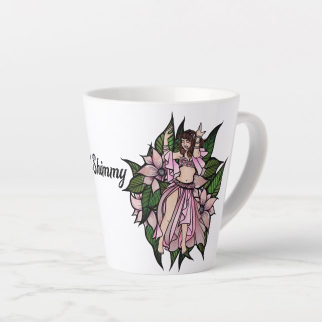 Caneca De Café Latte Belly Dançer Shimmy Rosa (Ângulo direito)