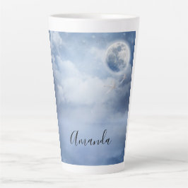 Caneca De Café Latte Belo Céu Azul com Cisnes Voadoras