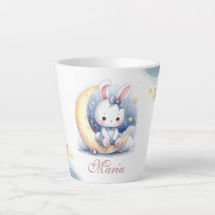 Caneca De Café Latte belo coelhinho sentado na lua