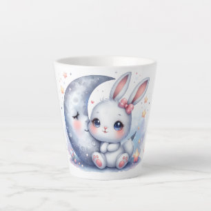 Caneca De Café Latte belo coelhinho sentado na lua