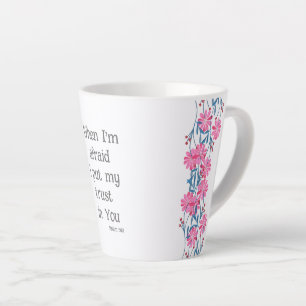 Caneca De Café Latte Belo Versículo Bíblico Cristão Salmo 56:3 Floral