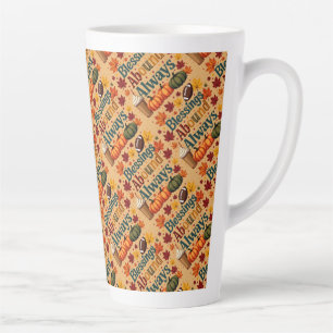 Caneca De Café Latte Bênçãos Sempre no Design de outono