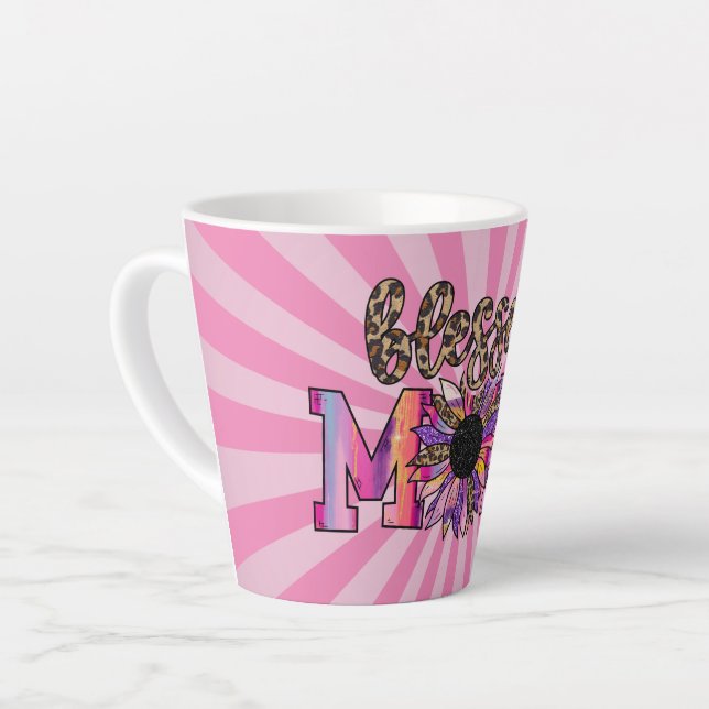 Caneca De Café Latte Bendito Rosa Mãe Floral Moderna (Ângulo esquerdo)
